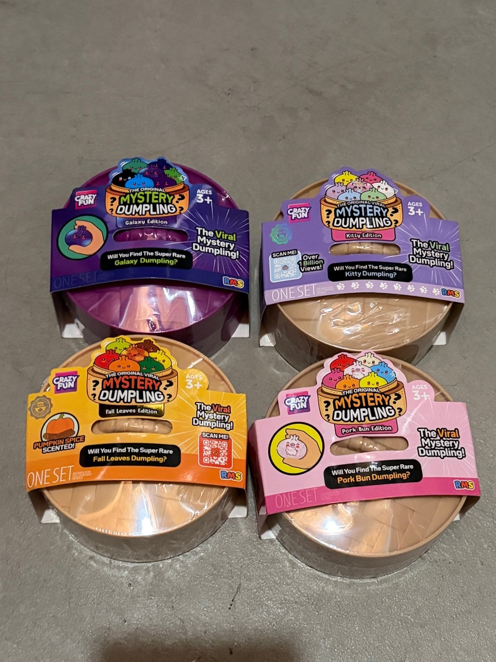 FOUR Mystery Dumplings RMS CrazyFun kitty fall leaves/pumpkin galaxy pork bun